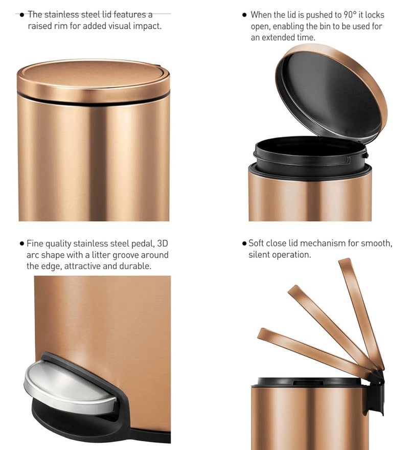 Obsessions Obsessions Fingerprint Resistant Round Step Dustbin with Liner 8 Litre Bronze Copper  - Image 4