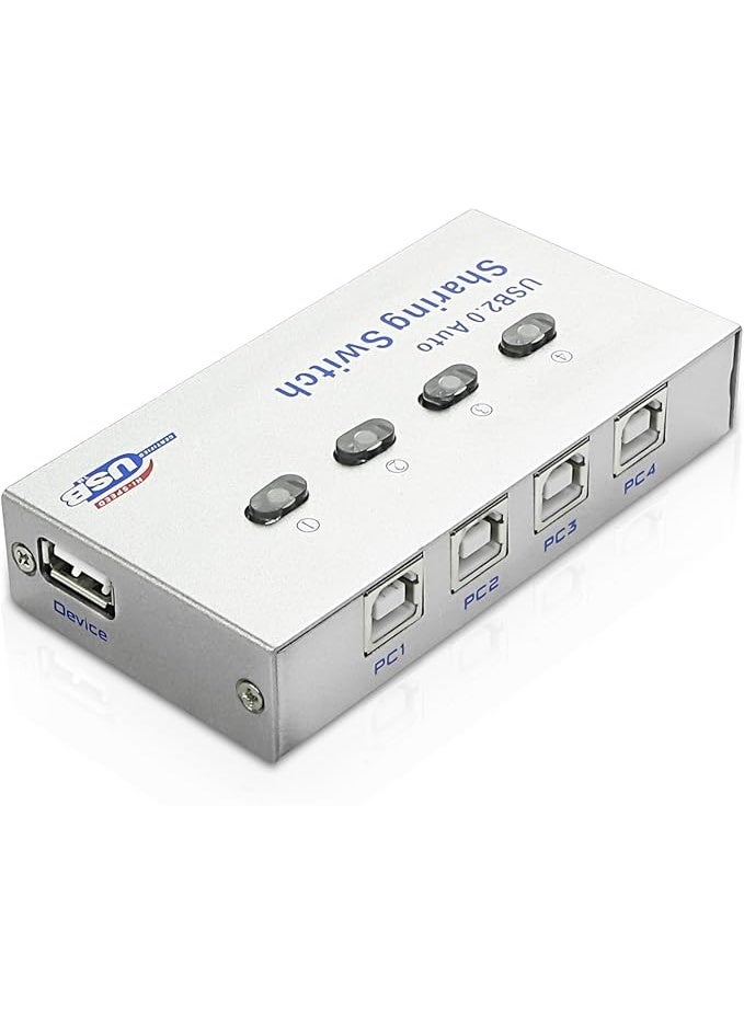 Printer Sharing Switch 4 Port USB 2.0, 4-Way 4 in 1 Out Push Button, Manual, Surface Mount for PC,Printer,Scanner,Keyboard - Image 1