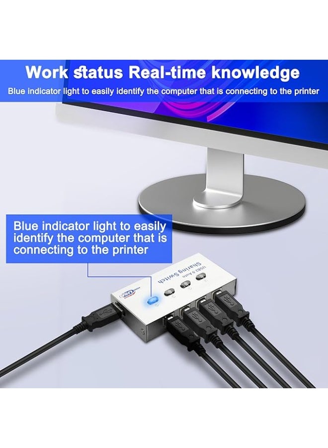 Printer Sharing Switch 4 Port USB 2.0, 4-Way 4 in 1 Out Push Button, Manual, Surface Mount for PC,Printer,Scanner,Keyboard - Image 4
