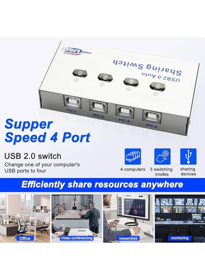 Printer Sharing Switch 4 Port USB 2.0, 4-Way 4 in 1 Out Push Button, Manual, Surface Mount for PC,Printer,Scanner,Keyboard - Image 5