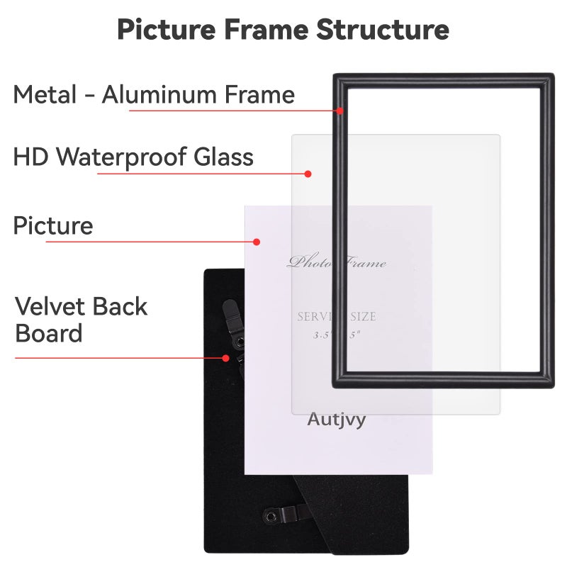 Autjvy 3.5x5 Picture Frame Matte Black Modern Simple Thin Aluminum Metal Photo Frame with HD Real Glass  Display for Tabletop and Wall Collage. (2 Pack) - Image 3