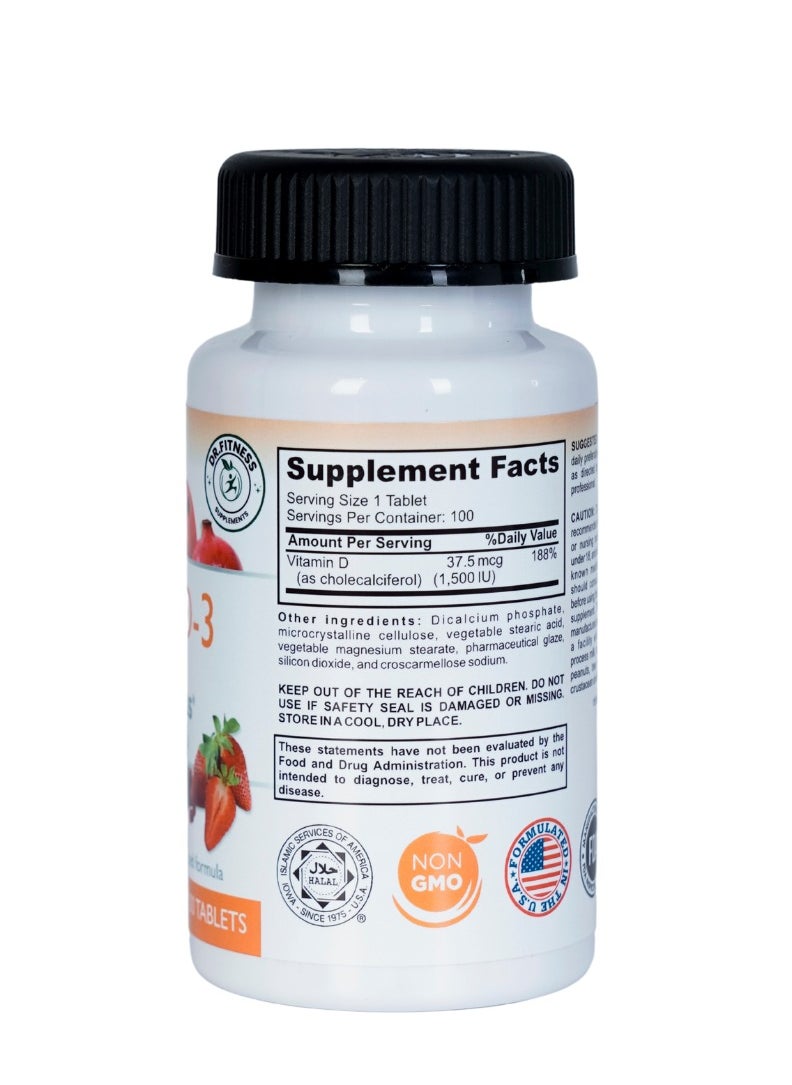Premium Vitamin D3 - 100 Tablets -Vitamin D  1500 IU
