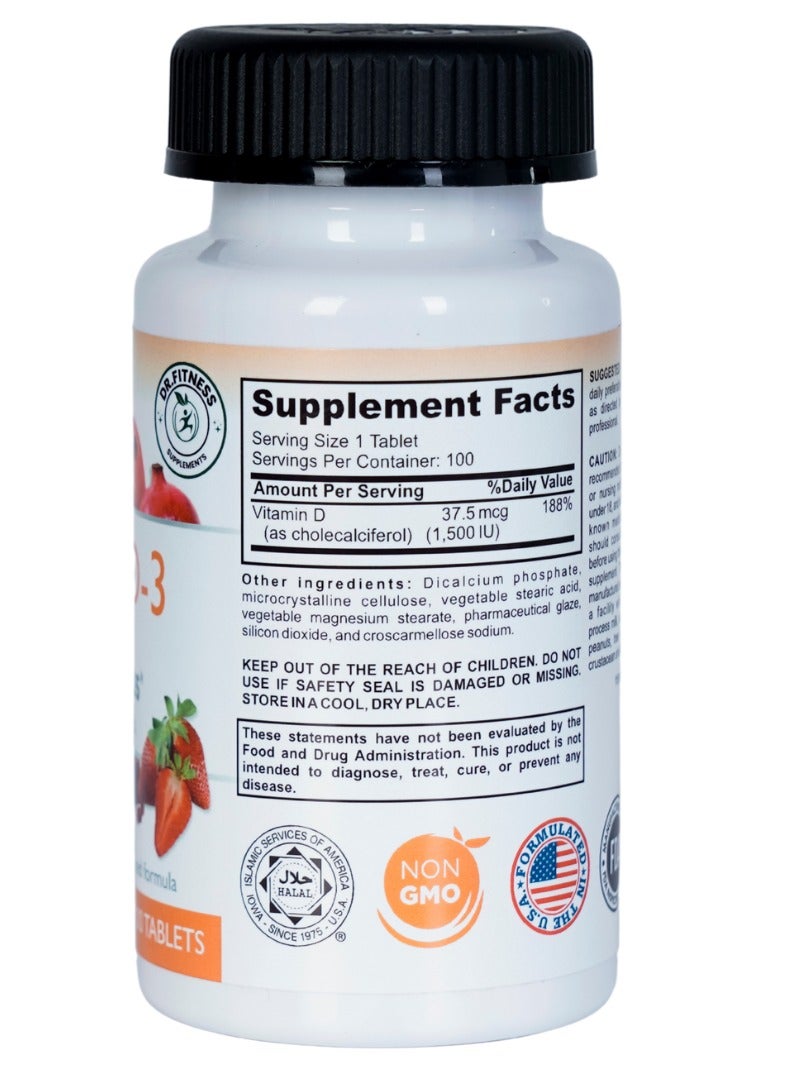 DR.FITNESS Vitamin D 3 Tablets 1500 IU -100's| Halal, Bone Strength & Immune System Booster | Made in USA - Image 3