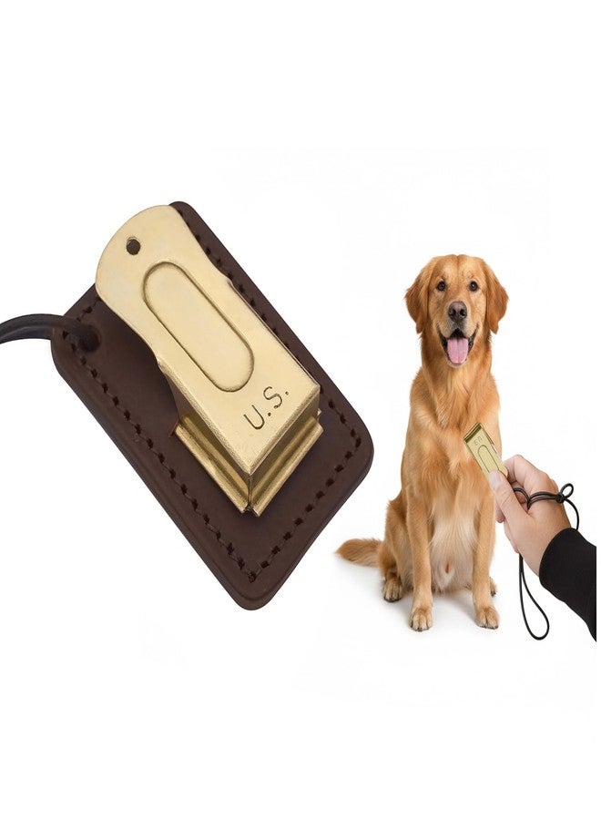 Mythrojan Brass and Steel Pet Training Clicker Puppy Dog Training Cricket Clicker U.S. Engraved WII Military Gear Metal Clicker (Clicker with Leather Gripper) - Image 1