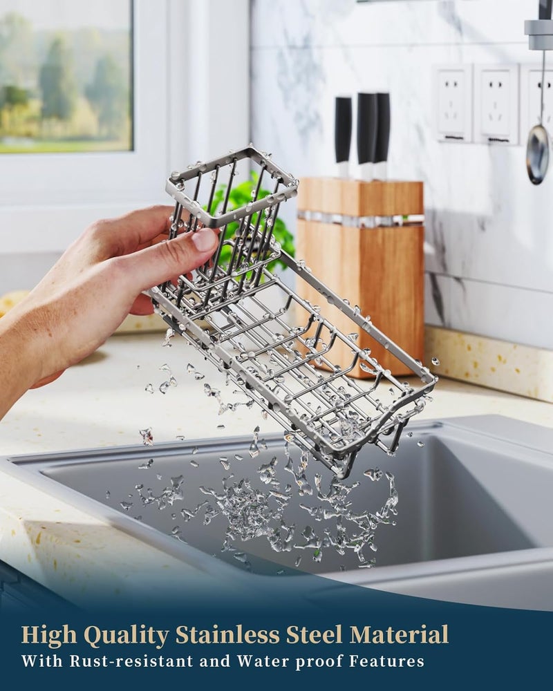 Consumest Sponge Holder for Kitchen Sink, Sink Caddy Kitchen Sink Organizer with Removable Drip Tray for Countertop Dish Soap Holder Dispenser Brush Holder, 304 Stainless Steel - Sand Nickel - Image 5