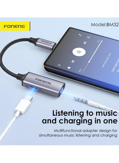 BM32 2-in-1 Lightning to 3.5mm Jack Audio Adapter with iPhone Charging
