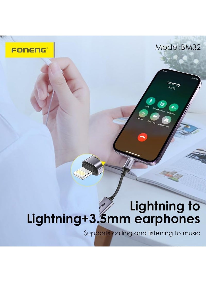 FONENG - BM32 2-in-1 Lightning to 3.5mm Jack Audio Adapter with iPhone Charging - Image 1