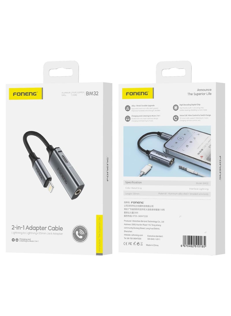 FONENG - BM32 2-in-1 Lightning to 3.5mm Jack Audio Adapter with iPhone Charging - Image 1