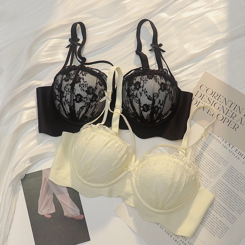 Lace Underwear Women'S Gathering Top-Up Small Chest Breast-Showing Large Pure Desire Top-Up Adjustable Bra Suit Without Steel Rings - Image 2