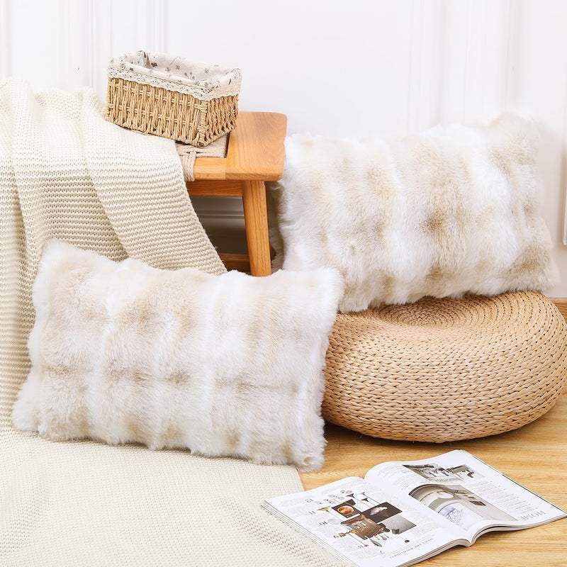 MADIZZ Pack of 2 Thick Plush Wool Throw Pillow Covers 12x20 Inch White Beige Soft Neutral Decorative Throw Pillows Accent Boho Cushion Covers for Couch Sofa Bedroom Pillow Shell - Image 2