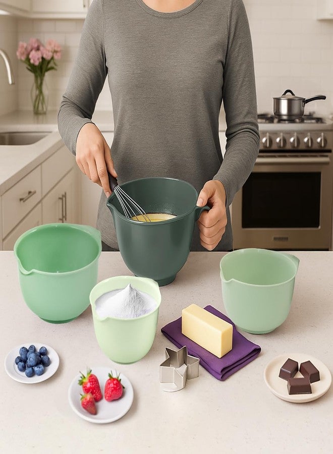 Glad Mixing Bowls with Pour Spout, Set of 4 - Nesting Plastic Bowls (1.2qt, 1.9qt, 2.8qt, and 3qt with Handle) - Non Slip Base, Dishwasher Safe Kitchen Cooking and Baking Supplies, Green - Image 3