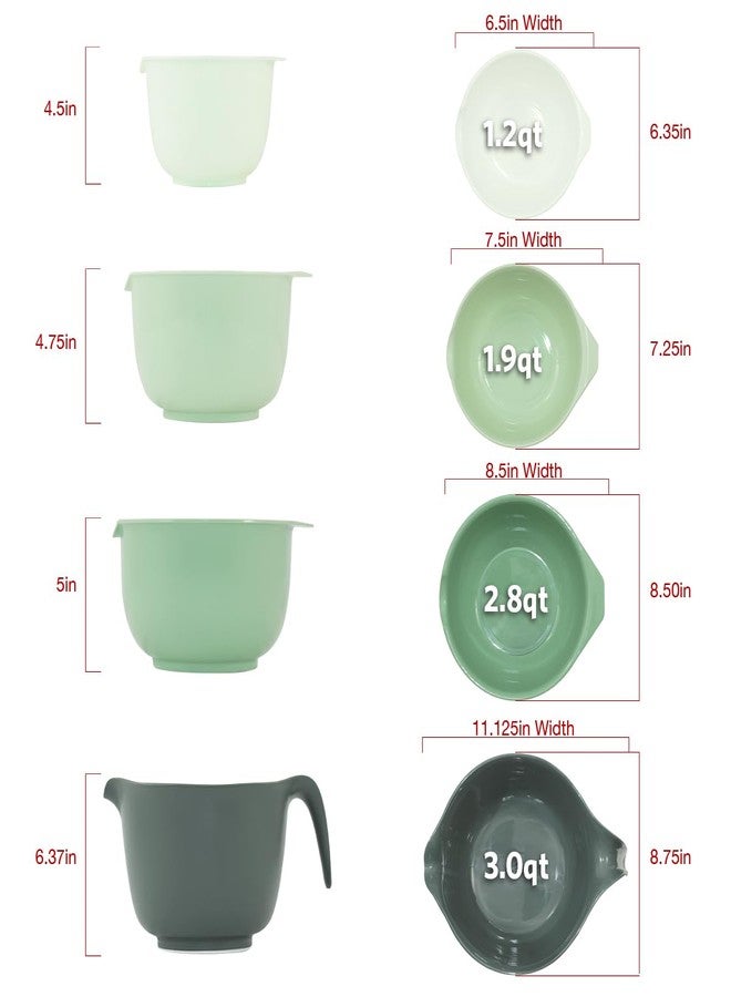 Glad Mixing Bowls with Pour Spout, Set of 4 - Nesting Plastic Bowls (1.2qt, 1.9qt, 2.8qt, and 3qt with Handle) - Non Slip Base, Dishwasher Safe Kitchen Cooking and Baking Supplies, Green - Image 5