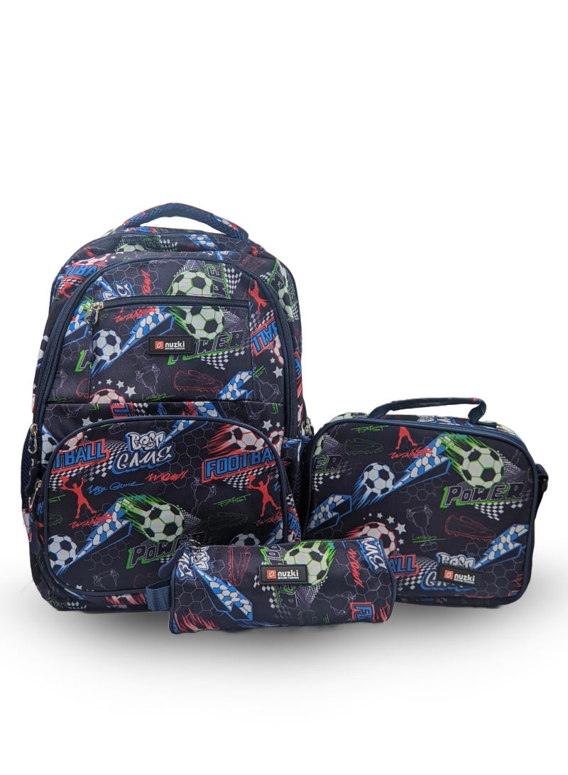 نوزكي حقيبة مدرسية نوزكي للأطفال 3 قطع/مجموعة - حقيبة ظهر للمدرسة النهائية، حقيبة مدرسية، علبة أقلام رصاص، وحقيبة غداء كومبو للطلاب العصريين - Image 1