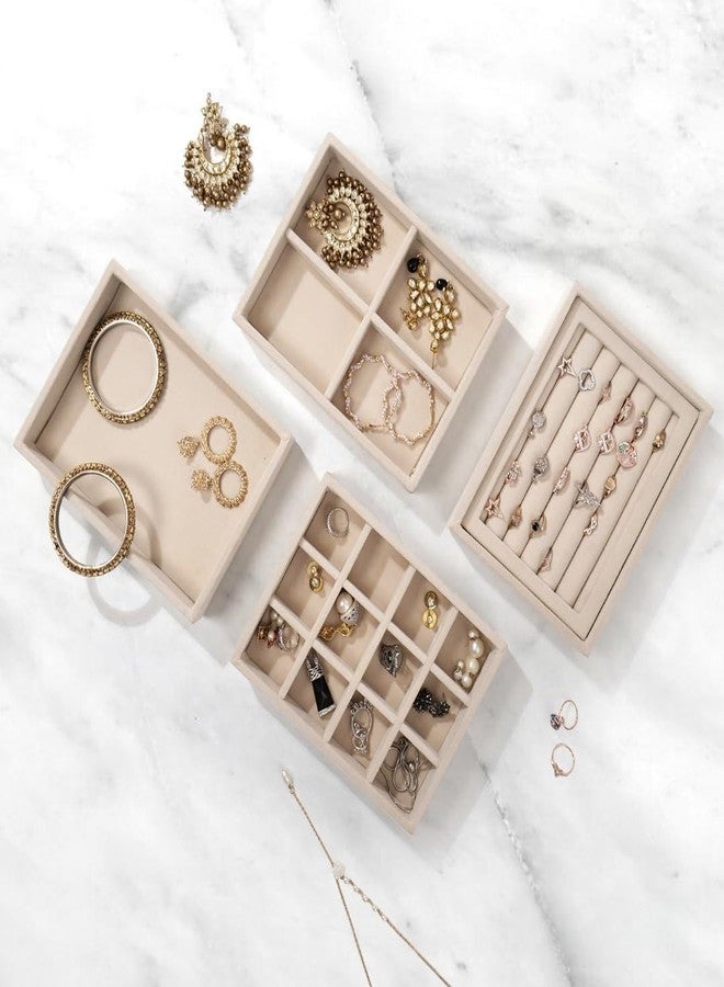 La Trove Stackable Jewelry Tray Organizer Set of 4 for Drawer, Velvet Jewellery Storage Box for Rings Earrings Necklace Jhumka, Multi Layer Cream Organizer for Women - Image 1