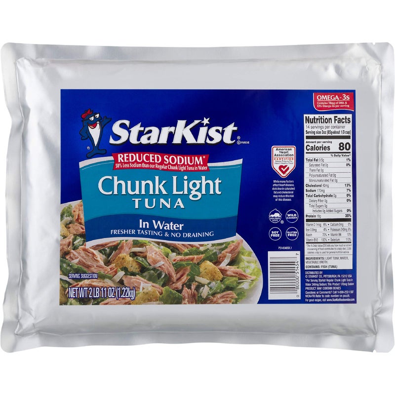 StarKist Reduced Sodium Chunk Light Tuna in Water 43 oz Pouch Pack of 6