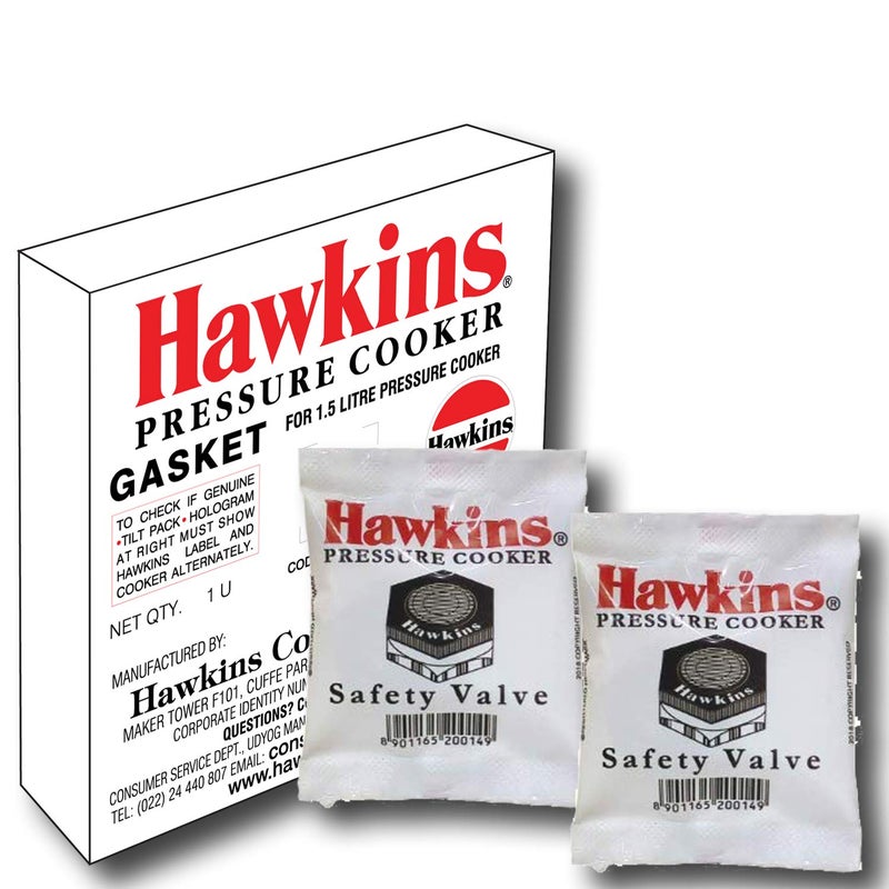 Hawkins Hawkins Rubber Gasket 2 Units For 15liter Pressure Cooker And 2 Units Of Safety Valve Assorted 
