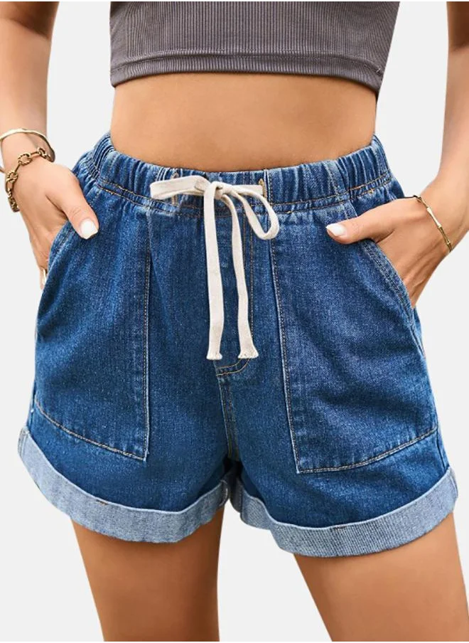 يونيكي Blue Solid Denim Shorts
