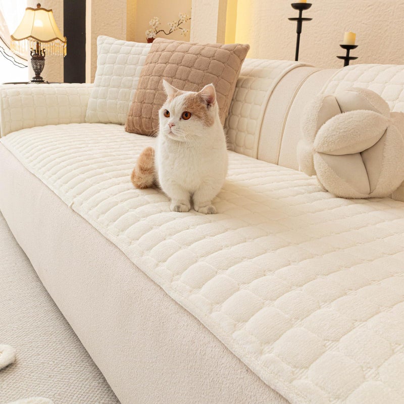 MDSASFD Velvet Couch Covers for Dogs, Dog Sectional Couch Covers, Pet Couchs Cover for Loveseat, Couchs Protector for Dogs, Sectional Sofa Cover for Pet Washable(1PC,Beige White,27.6"Ã—59") - Image 1