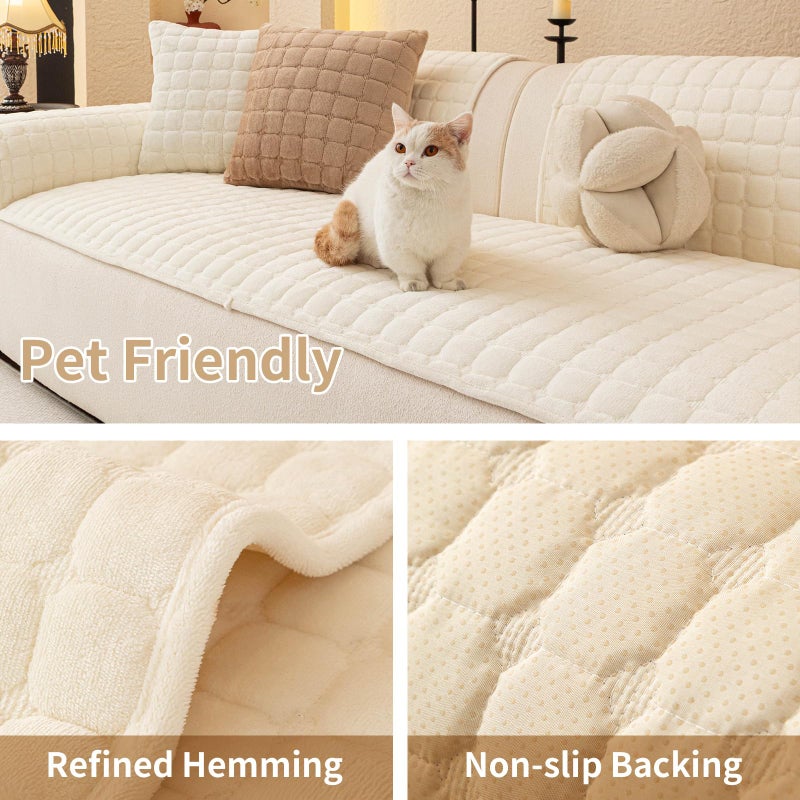MDSASFD Velvet Couch Covers for Dogs, Dog Sectional Couch Covers, Pet Couchs Cover for Loveseat, Couchs Protector for Dogs, Sectional Sofa Cover for Pet Washable(1PC,Beige White,27.6"Ã—59") - Image 3