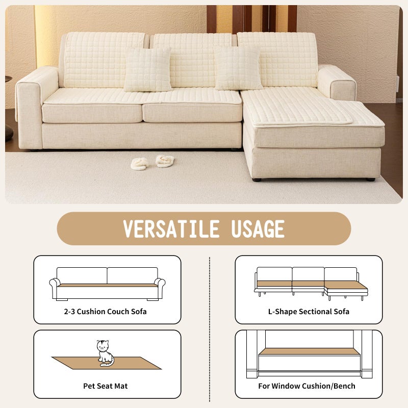 MDSASFD Velvet Couch Covers for Dogs, Dog Sectional Couch Covers, Pet Couchs Cover for Loveseat, Couchs Protector for Dogs, Sectional Sofa Cover for Pet Washable(1PC,Beige White,27.6"Ã—59") - Image 4