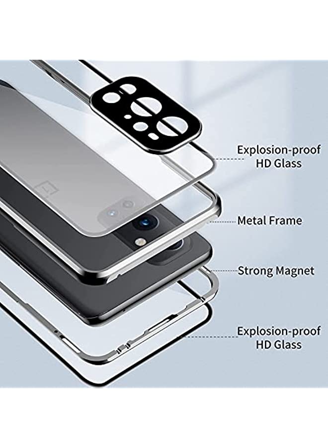 erorex Case for Huawei Honor 50 with Camera Protection Cover, Magnetic Thin Body Metal Frame Double Sided Clear Tempered Glass Shockproof Case (Honor 50, Silver) - Image 2