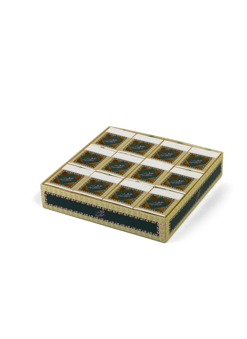 A beige and olive distribution box containing 24 boxes with a presentation bag - (24) pieces | 23*23*4.5 cm