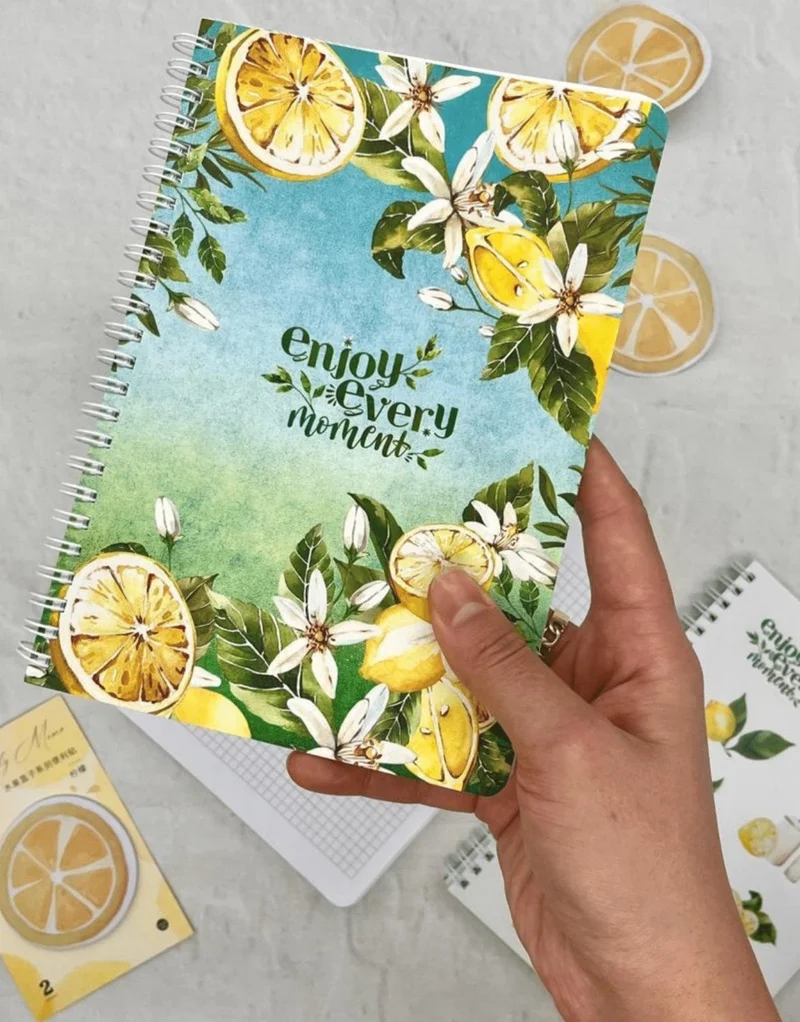 كاغيت جيمي دوكان Paper Ship Shop Checkered Lemon Flower Spiral Notebook with Single Sheet Stickers