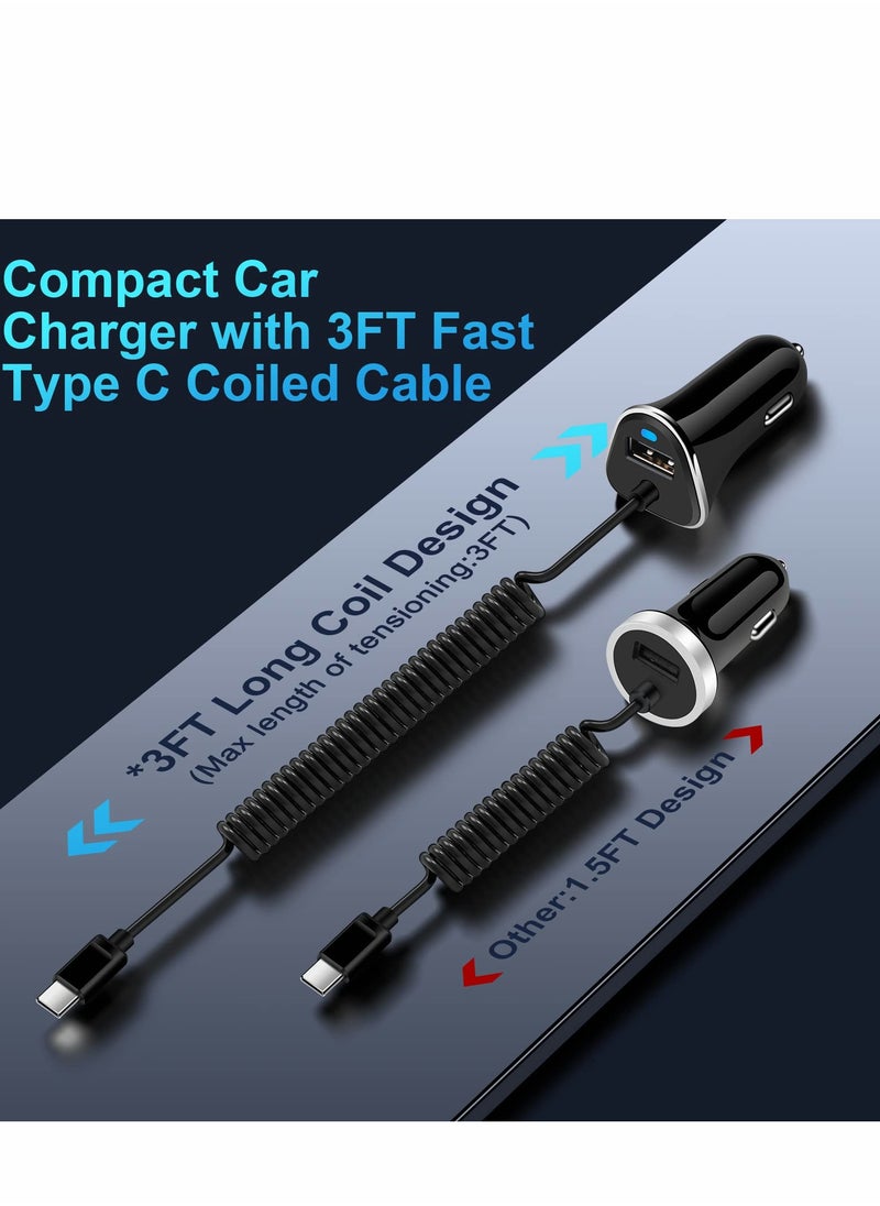 Excefore - USB C Car Charger, Charger Fast Charging with 5ft Super Type Coiled Cable, for Samsung Galaxy Z Fold 4 Flip A53 A13 A03s A32 A52 S21 FE S22 Ultra S20 Note 20, 3.4A - Image 1