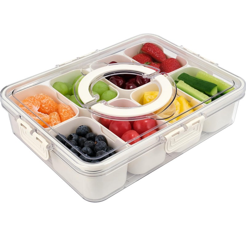 TAROSE Snackle Box Container 8 Compartments Divided Serving Tray with Lid and Handle Portable Snack Box Containers for Veggie Tray Charcuterie Boxes Fruit Storage Candy Organizer 8 Compartments
