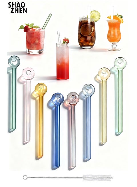 Breakproof Glass Straws - Durable Reusable Glass Straws 8 Pack with 1 Cleaning Brush for Drinks, Herbs, Smoothies, Aromatherapy（Multi-Color）