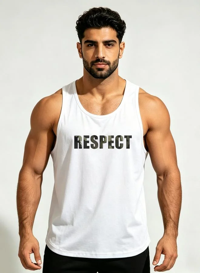 Take Two Men White Slogan Print Tank Top