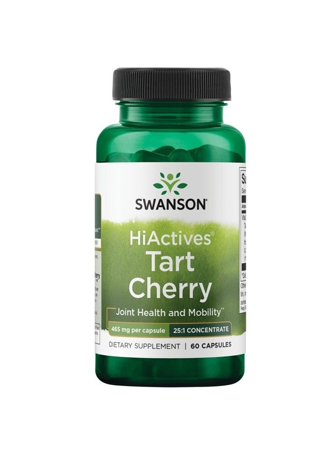 SWANSON HiActives Tart Cherry - Natural Supplement Supporting Joint Health, Mobility & Flexibility - Helps Strengthen Collagen Structures & Connective Tissue - (60 Capsules, 465mg Each) - Image 1