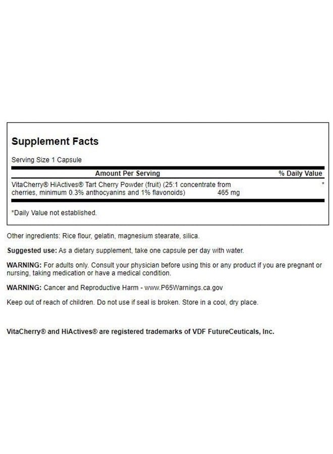 SWANSON HiActives Tart Cherry - Natural Supplement Supporting Joint Health, Mobility & Flexibility - Helps Strengthen Collagen Structures & Connective Tissue - (60 Capsules, 465mg Each) - Image 2