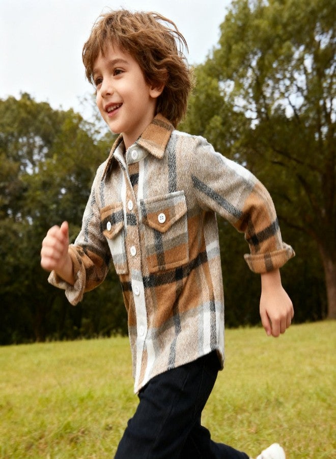 Feidoog Toddler Baby Boys and Girls Plaid Shirts Jacket Long Sleeve Lapel Button Down Top Outwear Clothes,Brown,18-24M - Image 2