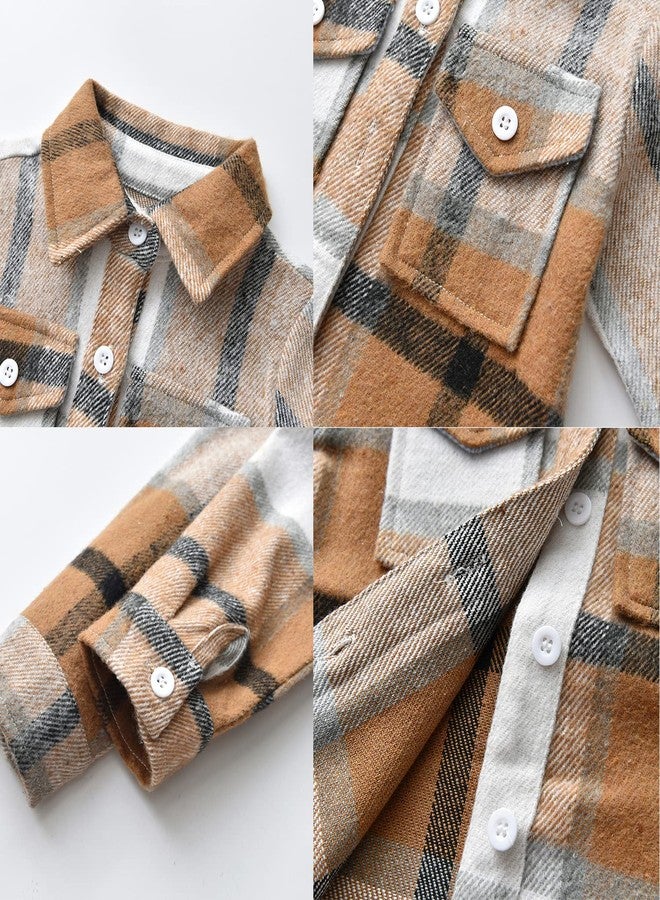 Feidoog Toddler Baby Boys and Girls Plaid Shirts Jacket Long Sleeve Lapel Button Down Top Outwear Clothes,Brown,18-24M - Image 4