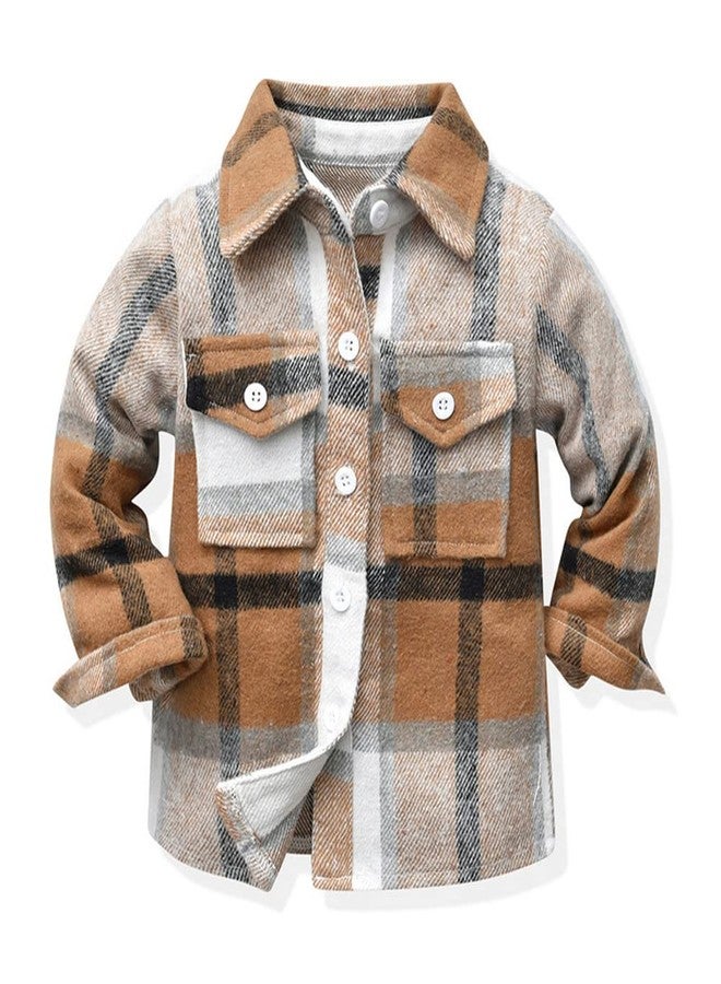 Feidoog Toddler Baby Boys and Girls Plaid Shirts Jacket Long Sleeve Lapel Button Down Top Outwear Clothes,Brown,18-24M - Image 1