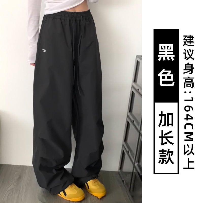 American Sports Crock Pants Womens Summer 2025 New High Waist Loose Casual Casual Style Small Straight Quick-drying Pants Black [extended version] 