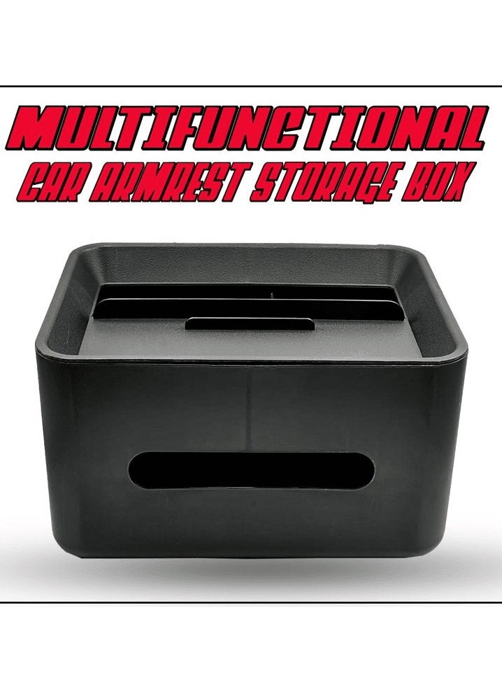 MOB - Multifunction Car Armrest Storage Box Organizer, Car Arm Rest Drink Holder Cup Holder MOB Black With Silver - Image 1
