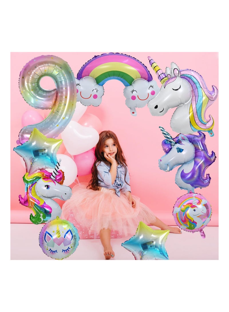 9th Birthday Unicorn Balloon Decorations for Girls 10 Pcs Set with Foil Balloons Number 9 Perfect for Unicorn Theme Party Supplies  - Image 2