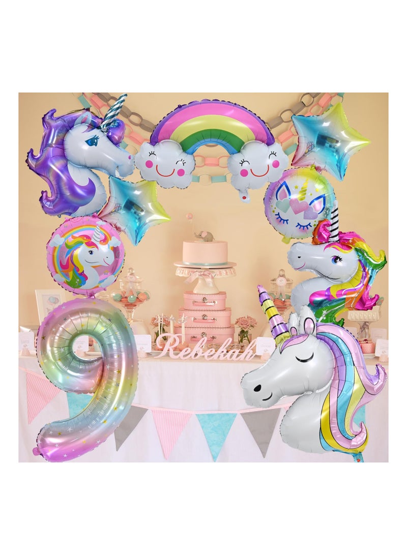 9th Birthday Unicorn Balloon Decorations for Girls 10 Pcs Set with Foil Balloons Number 9 Perfect for Unicorn Theme Party Supplies  - Image 3