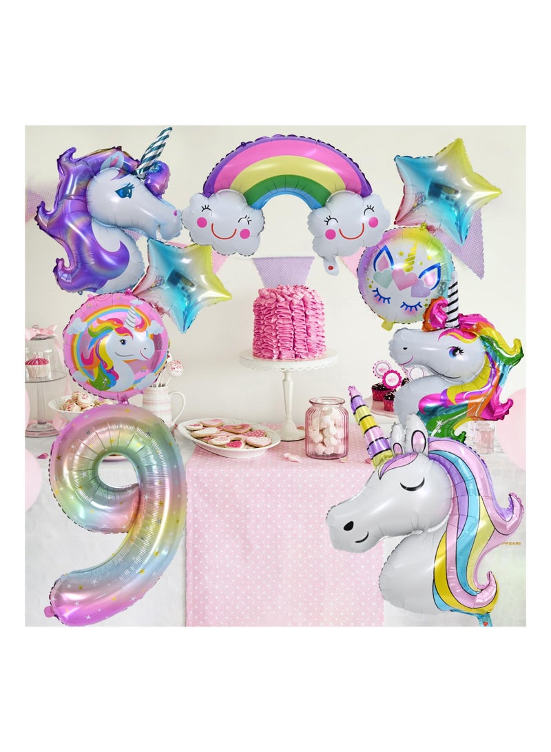 9th Birthday Unicorn Balloon Decorations for Girls 10 Pcs Set with Foil Balloons Number 9 Perfect for Unicorn Theme Party Supplies  - Image 4