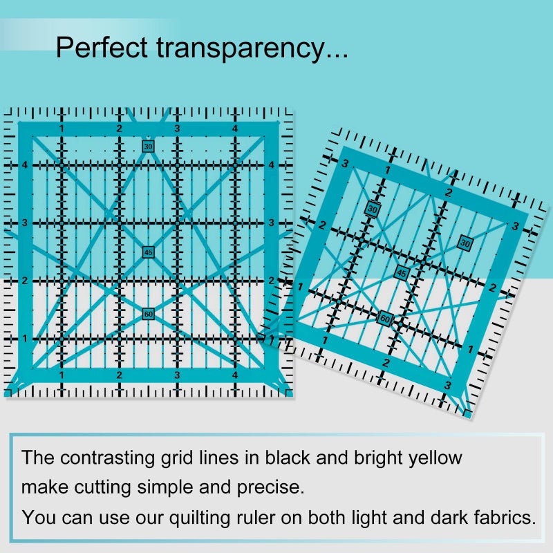 LJLJ Quilting Rulers 4 Square Ruler Quilting Templates,Quilting Ruler Acrylic Rulers, with Non-Slip Rings for Quilting and Sewing, (3.5â€ x 3.5â€, 5â€ x 5â€, 6.5â€ x 6.5â€, 10.5â€x 10.5â€) - Image 4