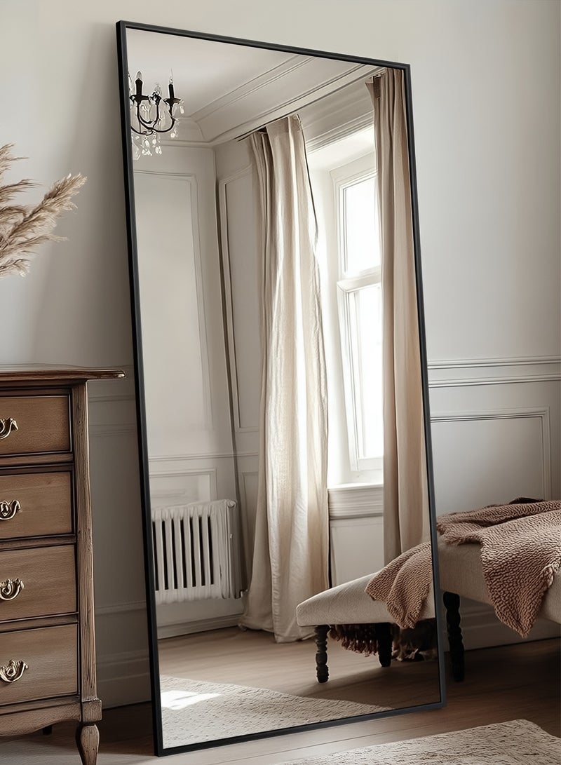 تايمي مرآة ضخمة جدا بإطار انيق وزجاج مقاوم للكسر 180x80 سم - مرآة كاملة الطول  بإطار معدني أسود وحامل خلفي - تصميمها الرائع يناسب غرفة المعيشة وغرفة النوم - Image 5