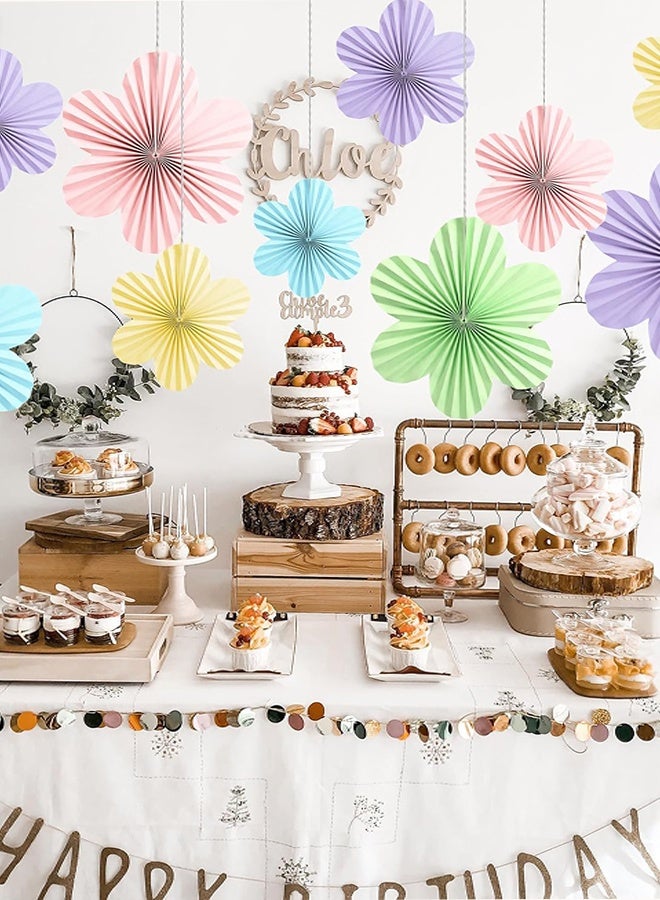 بونانزا أزهار ورقية زخرفية للجدار، 9 قطع من مروحة ورقية معلقة باللون ال pastel، زخرفة ورقية زهور، مروحة زخرفية لعيد الأم، عيد الميلاد، حفل الزفاف، حفل تهنئة الأطفال - Image 5