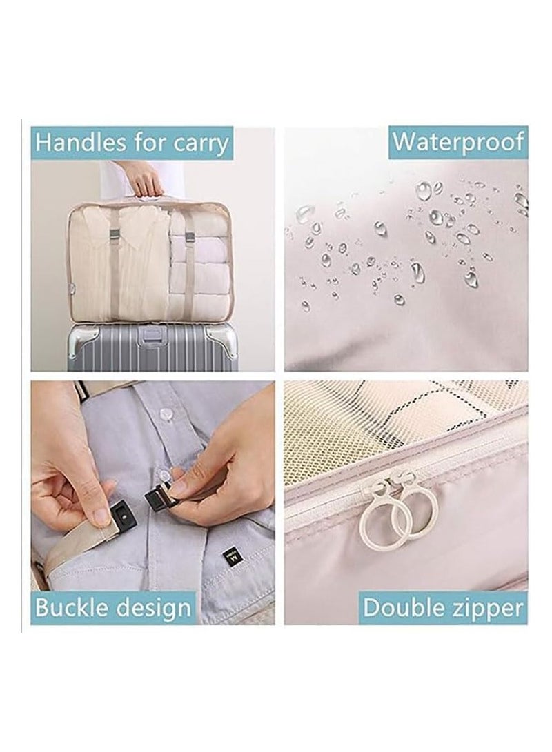 GOGO 7-Piece Packing Cube Set – Lightweight Travel Organizers with Mesh Bags, Drawstring Bag, Shoe Bag, Bra Bag, and Flat Pocket – Travel Essentials, Beige - Image 3