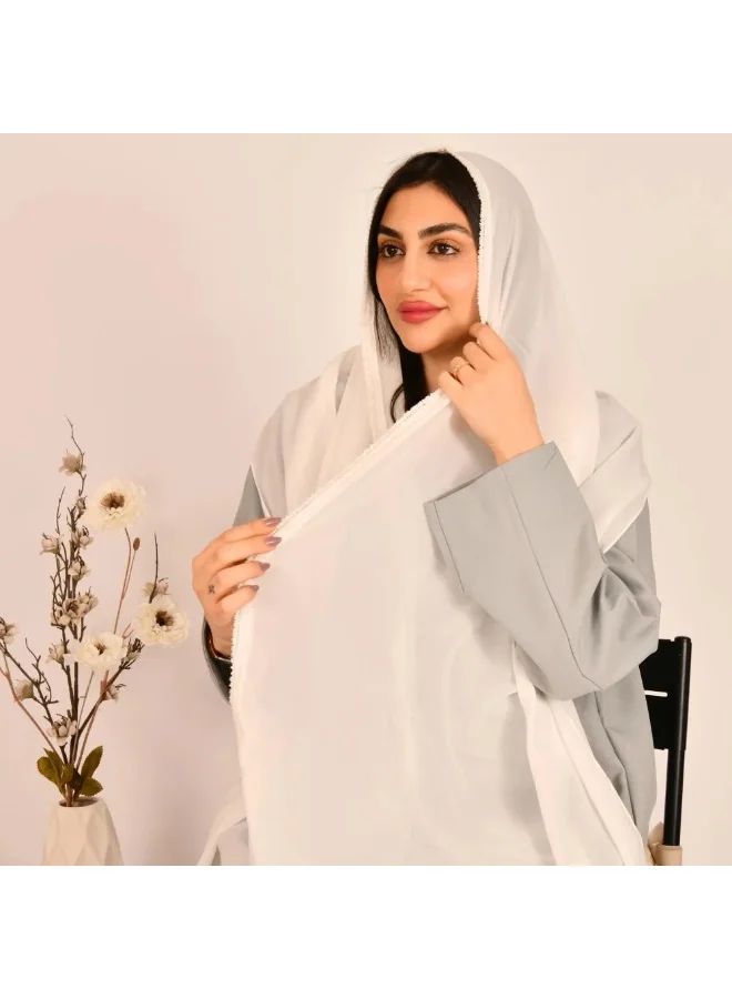 lamha abaya White shawl with braids decorated with embroidery