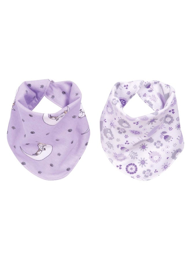 Trend Lab Llamas and Unicorns 2 Pack Reversible Flannel Bandana Bib Set-Unicorn/Dot, Llama/Plaid Prints, Purple, Gray, 100% Cotton Flannel, Snap Closure, 11.5 in x 11.5 in Each - Image 1