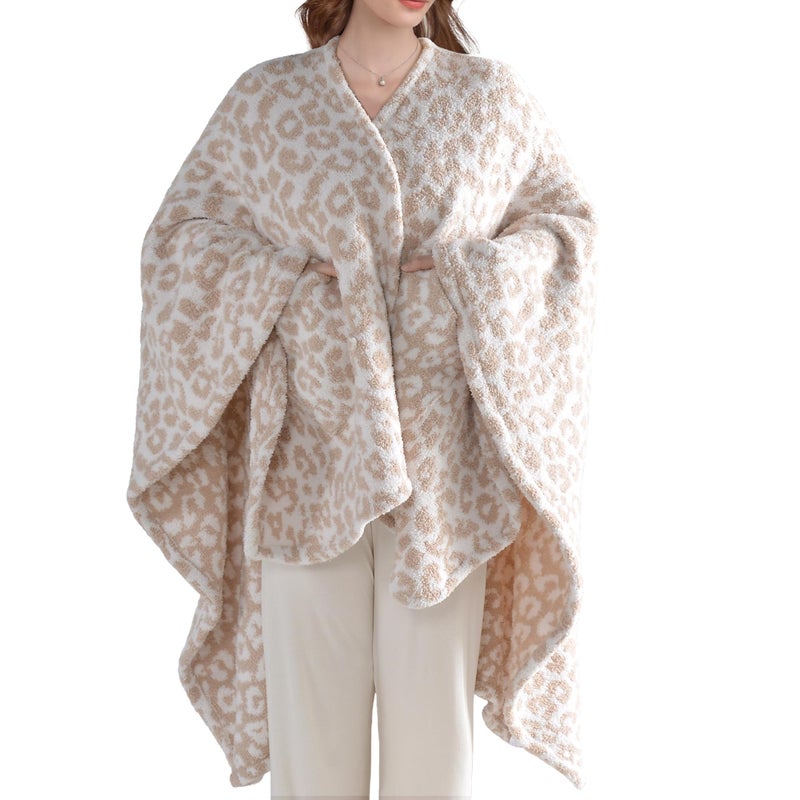 JOOJA Wearable Blankets for Women, Comfy Office Chair Blanket Ponchos Shawl Wrap with Pockets Leopard Print Cozy Shawl for Adults Teens - Image 1