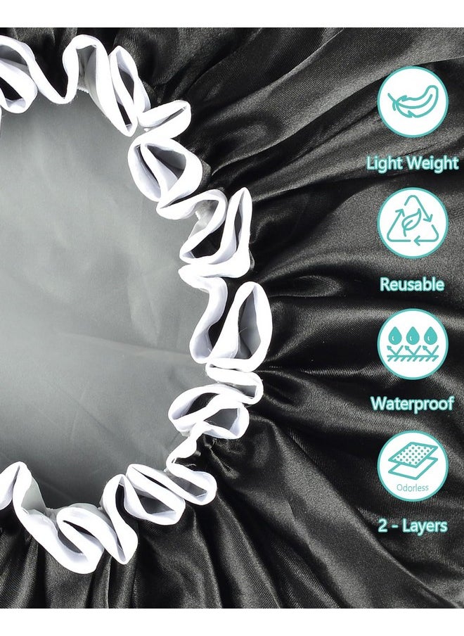 Luvruitaky - Shower Cap Large Reusable Shower Cap For Women 13 Inches Double Layer Waterproof Bath Hair Caps Black Oversized Adjustable Design For All Hair Lengths - Image 1