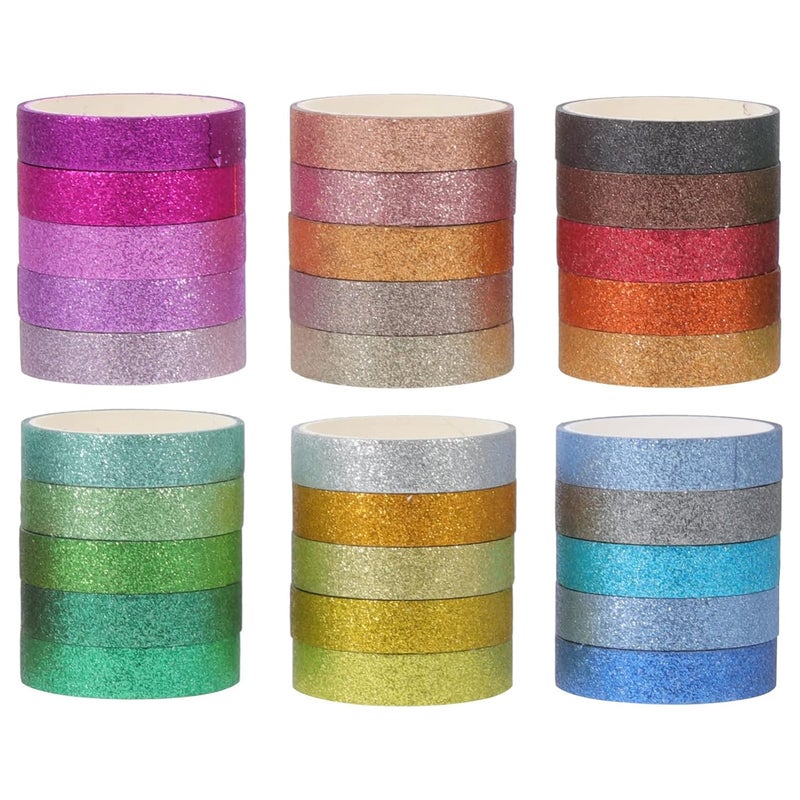 COHEALI 30 Rolls Glitter Washi Tape Decorative Adhesive Tapes For Crafting Scrapbooking Journaling DIY Supplies 1 Pack - Image 2